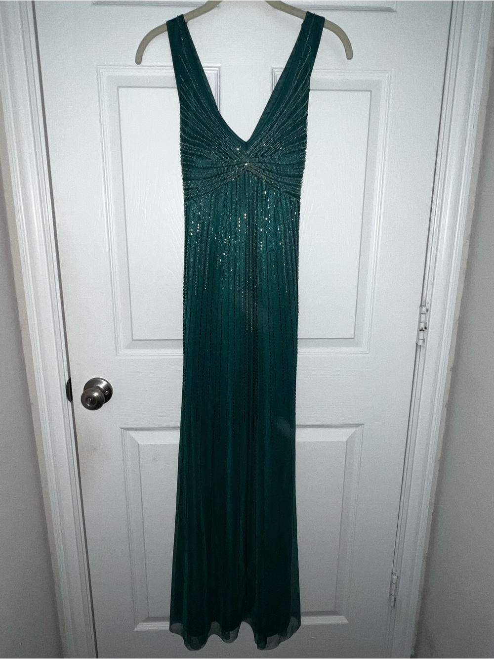 Vintage Emerald Beaded V-Neck Evening Gown